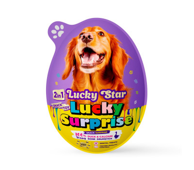 Преміальні м'ясні ласощі з сюрпризом для собак Lucky Surprise М'яка качина гомілка з кальцієвою кісткою, кіндер-сюрприз для тварин Lucky Star