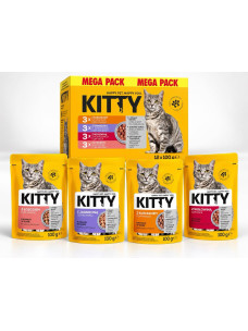 Влажный корм для котов Kitty 12×100 г набор Kitty mix курица, говядина, ягненок, лосось