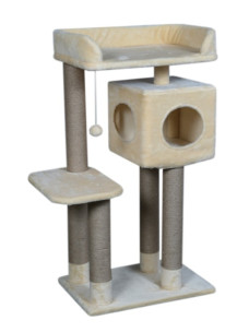 Игровой комплекс Goldy Contemp (Контемп) бежевый 40х60см, 30х45см, домик 34х34х30см 50/60см,высота 113см, когтеточка для котов 42849 джут ГК-032