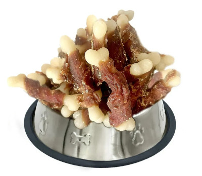 Лакомства для собак Lucky Star Кальциевая кость в обертке из утиного мяса, 6,5 см, 200 г, DM003S