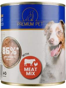 Паштет для дорослих собак Premium Pet М'ясне асорті, вологий корм консерва 800 г (Преміум Пет)