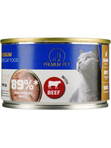 Паштет для взрослых кошек Premium Pet с говядиной, влажный корм консерва 100 г (Премиум Пет)