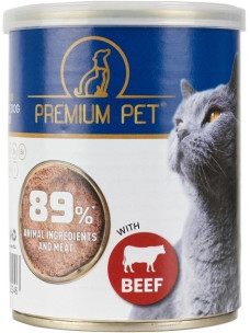 Паштет для взрослых кошек Premium Pet с говядиной, влажный корм консерва 360 г (Премиум Пет)