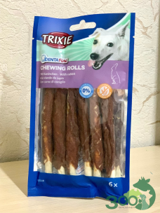 Лакомство для собак Trixie 31338 Denta Fun Rabbit Chewing Rolls Жевательные палочки с мясом кролика, 12 см, 6 шт, 70 г.