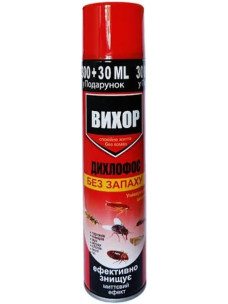 Дихлофос Вихор без запаха для уничтожения тараканов, мух, муравьев, красный, 330 мл