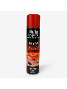 Дихлофос Вихор без запаха для уничтожения тараканов, мух, муравьев, красный, 220 мл