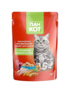 Вологий корм Пан Кот з соковитим кроликом в соусі, 100 г