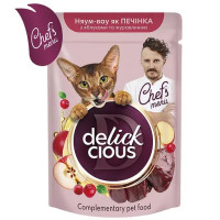 Влажный корм дополнительный для кошек Delickcious печень, яблоки, клюква в соусе 85 г