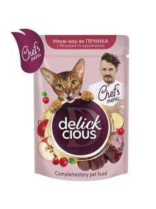 Вологий корм додатковий для котів Delickcious печінка, яблука, журавлина в соусі 85 г