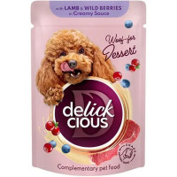 Влажный корм для собак Delickcious Хлопья с ягнятиной и лесными ягодами в сливочном соусе 85 г