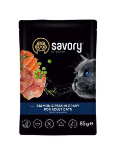 Вологий корм для дорослих котів Savory лосось з горошком у соусі 85 г