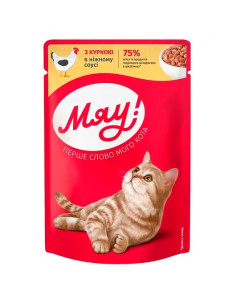 Корм консервированный Мяу с курицей в нежном соусе полнорационный для взрослых котов 85 г