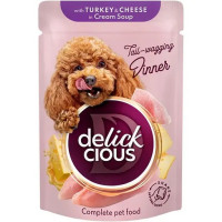 Влажный корм для собак Delickcious Полоски с индейкой и сыром в крем супе 85 г