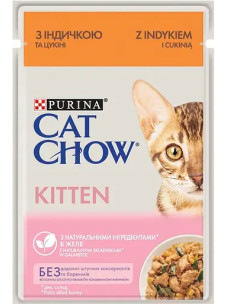 Влажный корм для котят Cat Chow Kitten нежные кусочки в желе с индейкой и цуккини 85 г