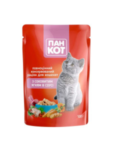 Влажный корм для котят Пан Кот с сочным ягненком в соусе 100 г