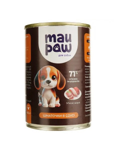 Повнораціонний корм для дорослих собак MAU PAW Шматочки в соусі М’ясне асорті консервовані 415 г