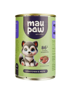 Повнораціонний корм для дорослих собак MAU PAW Шматочки в желе з яловичиною консервовані 415 г