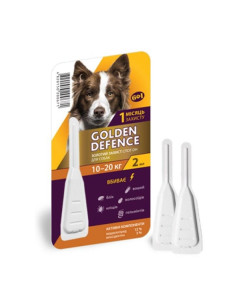 Краплі для собак Golden Defence 10-20кг від бліх та їх личинок, вошей, гельмінтів та кліщів