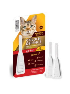 Краплі Golden Defence від паразитів на холку для котів до 4 кг