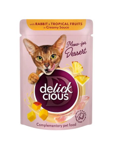 Влажный корм для кошек Delickcious Хлопья с кроликом и тропическими фруктами в сливочном соусе 85 г