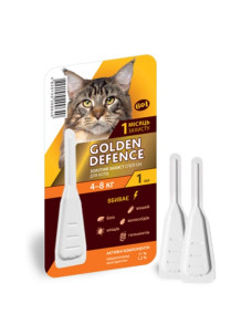 Краплі на холку Golden Defence проти бліх та кліщів для котів 4-8 кг