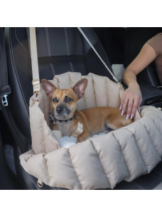 Сумка-переноска для собак утепленная с подушкой бежевая размер L 3-7,5кг