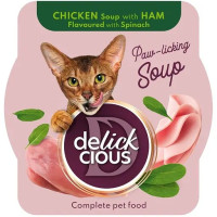 Суп для кошек Delickcious из курицы с ветчиной и шпинатом 80 г