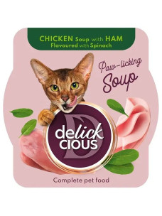 Суп для кошек Delickcious из курицы с ветчиной и шпинатом 80 г