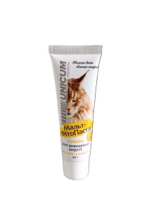 Мальт фітопаста UNICUM ANTI-HAIRBALL COMPLEX сир для виведення вовни для котів та кошенят 20 г UN-131