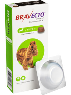 Жевательная таблетка Bravecto (Бравекто) от блох и клещей для собак 10 - 20 кг (500мг)