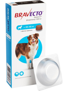 Жевательная таблетка Bravecto (Бравекто) от блох и клещей для собак 20 - 40 кг (1000мг)
