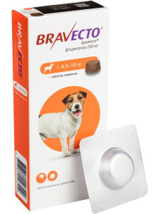 Жевательная таблетка Bravecto (Бравекто) от блох и клещей для собак 4.5-10 кг (250мг)