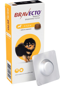 Жевательная таблетка Bravecto (Бравекто) от блох и клещей для собак 2 - 4.5 кг (112,5мг)