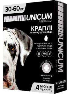 Unicum Premium краплі від бліх та кліщів на холку для собак масою 30-60 кг, 3 шт UN-054