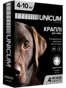 Unicum Premium краплі від бліх та кліщів на холку для собак масою 4-10 кг, 3 шт UN-007