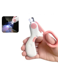 Ножницы когтерез-кусачки для кошек и собак с LED подсветкой 105х65х15мм бело-розовые