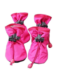 Водонепроницаемая зимняя обувь для собак нескользящие зимние ботинки для дождя 4 шт. в комплекте ФЛИС розовые L Д-53 Ш-43мм