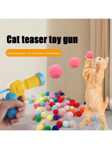 Игрушечный пистолет и 20 мягких шариков-помпонов для игры с домашними любимцами, для котов и собак, игрушка 13х9см