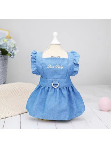 Джинсовое платье для собаки или кошки Best Baby на липучке голубое L Д-30 ОГ-42 ОШ-29см