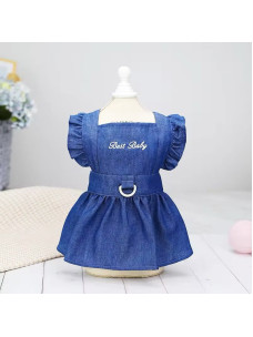 Джинсовое платье для собаки или кошки Best Baby на липучке синее L Д-30 ОГ-42 ОШ-29см