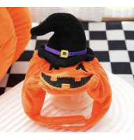 Шапка для кота или собаки Хелоуин Halloween тыква с колпаком на липучке оранжевая S
