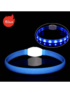 Ошейник с LED подсветкой с USB силиконовый универсальный синий 65см