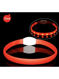 Ошейник с LED подсветкой с USB силиконовый универсальный красный 65см