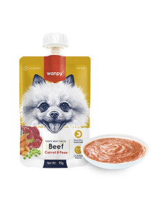 Лакомство для собак Wanpy Beef Carrot & Pea, влажный корм крем-пюре говядина с морковью, 90 г (RA-64)