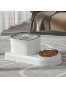 Автоматическая поилка фонтан 2 в 1 для котов и собак с металической миской белая 5х37х20см, 3 л