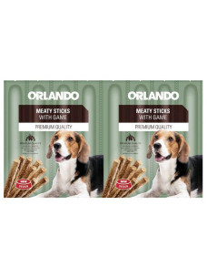 Ласощі для собак Orlando meaty sticks with game м'ясні палички для собак з дичиною 1 блістер (8 паличок)