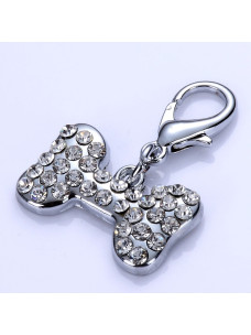 Подвеска для ошейника Косточка с белыми стразами №2