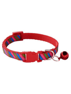 Ошейник нейлоновый для кошек и мелких собак 10мм/34см полоска со звонком красный