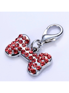 Подвеска для ошейника Косточка с красными стразами №2