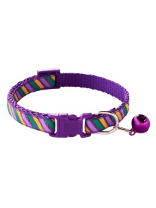 Ошейник нейлоновый для кошек и мелких собак 10мм/34см полоска со звонком фиолетовый